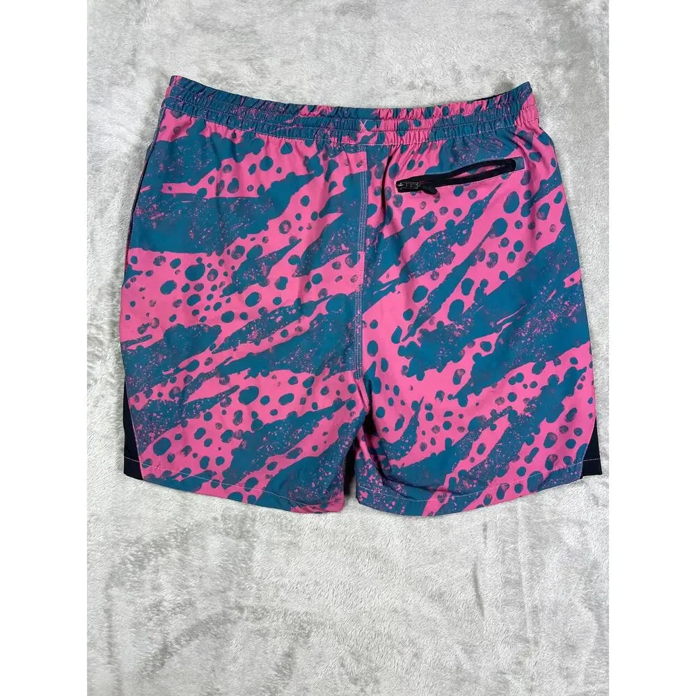 Reel Life Swim Shorts Men's Pink Blue Stretch Lined Trunks Large